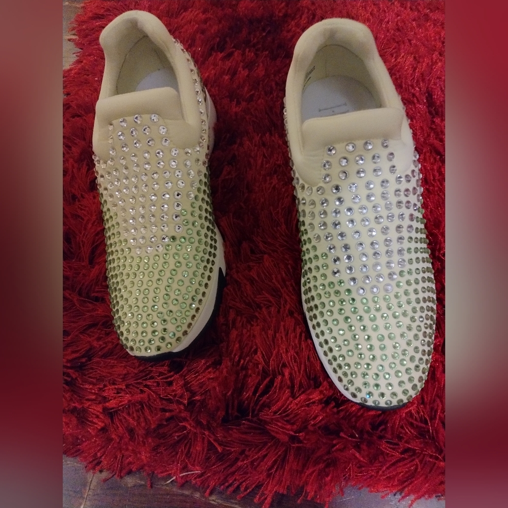 INC International Concepts Cream and Green Rhinestone Sneakers